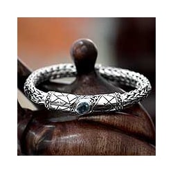 Men's Sterling Silver 'Meditate' Blue Topaz Bracelet (Indonesia)