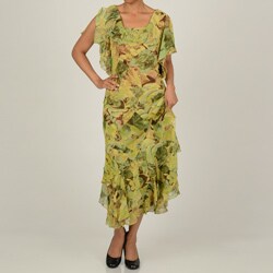 Robbie Bee Women's Olive/Bronze 2-Piece Tropical Floral Printed Skirt Set