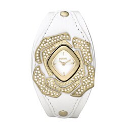 Fossil Women's Rose Motif Leather Cuff Watch