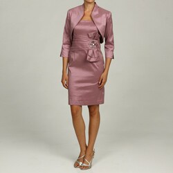 Jessica Howard Women's Petite 2-peice Bolero Jacke Pleated Bowtie Waist Sheath Dress