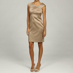 Jessica Howard Women's Petite Beaded Asymmetrical Neckline Sheath Dress