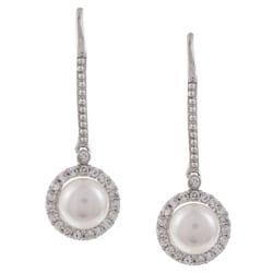 Sterling Silver White Pearl and Cubic Zirconia Earrings (6-7mm)