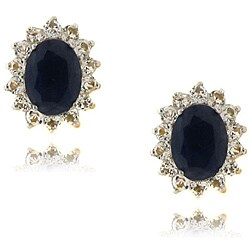 Gem Jolie Gold over Silver Sapphire and White Topaz Oval Earrings