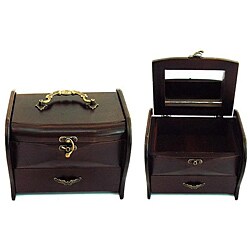 Colonial Jewelry & Keepsake Box in Aged Ebony with Mirror Lid & 1 Drawer