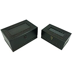 Classic Jewelry & Keepsake Box in Dark Mahogany Braid (Set of 2)
