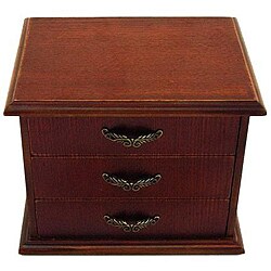 Colonial Jewelry & Keepsake Box in Aged Brown with 3 Drawers