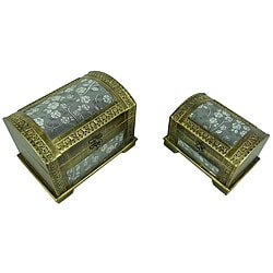 Classic Jewelry & Keepsake Box in Gold & Silver Flower (Set of 2)