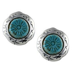 Southwest Moon Sterling Silver Carved Howlite Flower Stud Earrings