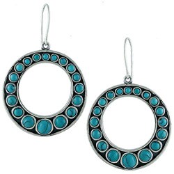 Southwest Moon Sterling Silver Turquoise Beaded Circle Earrings