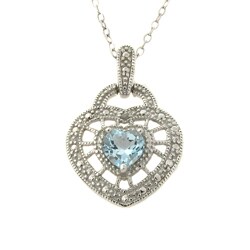 Gem Jolie Silver Blue Topaz and Diamond Accent Heart Necklace