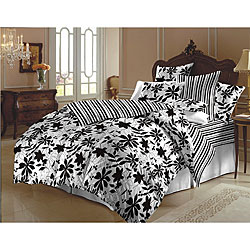 Black and White Flowered Duvet Cover Set (India)