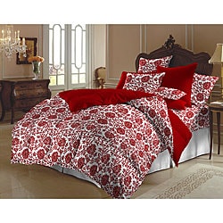 Red and White Flower Brocade Duvet Cover Set (India)