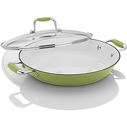 Fagor Lemon Lime Enameled Cast Iron Lite 12-inch Chef's Pan with Glass Lid