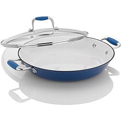 Fagor Blue Enameled 12-inch Cast Iron Lite Chef's Pan with Glass Lid