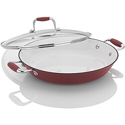 Fagor Red Enameled 12-inch Cast Iron Lite Chef's Pan with Glass Lid