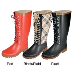 Rugged Shark Women's Raindeers Fashion Plaid Rainboots