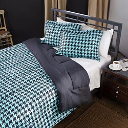 Aqua/ Black Houndstooth Twin-size Comforter Set