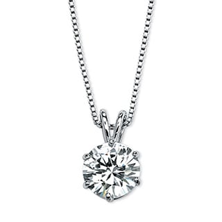 Ultimate CZ Platinum over Silver Cubic Zirconia Solitaire Necklace