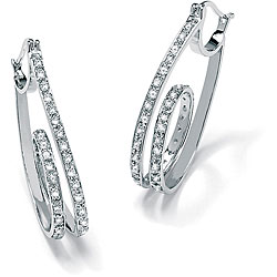 Ultimate CZ Platinum over Silver Cubic Zirconia Curled Loop Earrings
