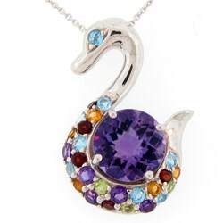 Meredith Leigh Sterling Silver Multi-Color Gemstone Swan Necklace