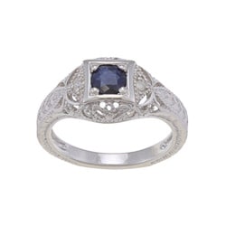 Viducci Sterling Silver Blue Sapphire and 1/6ct TDW Diamond Ring (G-H, I1-I2)