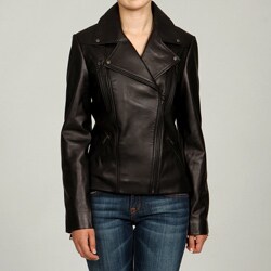 Collezione Italia Women's Plus Size Black Leather Moto Jacket