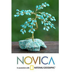 Brass 'Amazonite Luck' Amazonite Small Sculpture (Brazil)