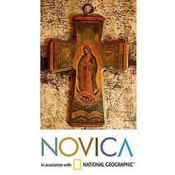 Pinewood 'Guadalupe Patron of Mexico' Decoupage Cross (Mexico)