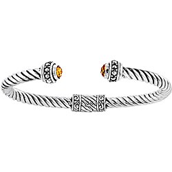 Sterling Silver Faceted Citrine Hinged Cable Cuff Bracelet (Indonesia)