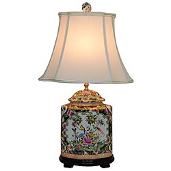 Rose Medallion Scallop Jar Porcelain Table Lamp
