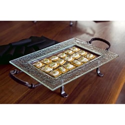 Rectangular Textured Glass Serving Platter and Iron Stand