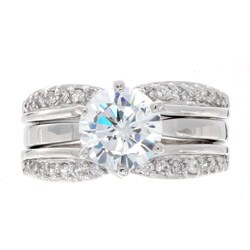 NEXTE Jewelry Silvertone Clear Cubic Zirconia Two-piece Contessa Ring Set