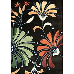 Handmade Black/ Multi Wool Rug (5' x 8')