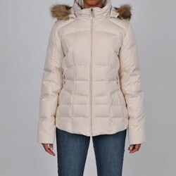 Larry Levine Women's Ivory Faux Fur-Trim Hooded Down Jacket