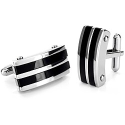 Stainless Steel Black Rubber Striped Cuff Links