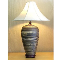 Black and Tan Bamboo Beige Linen Shade Table Lamp 