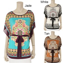 Tabeez Women's Jade Handkerchief Print Flutter-sleeve Top