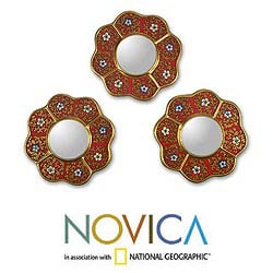 Set of 3 Reverse-painted Glass 'New Spring' Wall Mirrors (Peru)