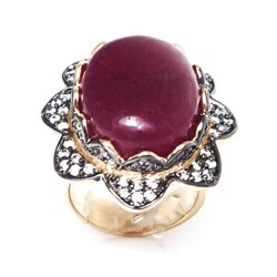 Adee Waiss 18k Gold Overlay Red Jade Flower Ring