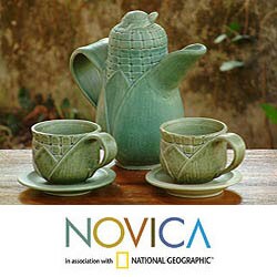 Set for 2 Handcrafted Ceramic 'Sweet Corn' Coffee Set (Indonesia)