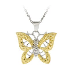 18k Gold over Silver Yellow Diamond Accent Butterfly Necklace