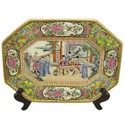 Rose Famille Octagon Porcelain Plaque with Stand
