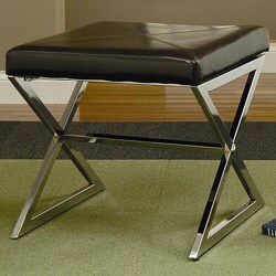 Contemporary Espresso Faux Leather Ottoman with Metal Base