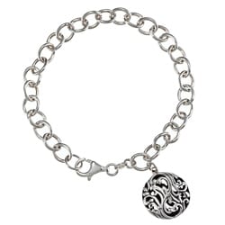 Sunstone Sterling Silver Antiqued Round Charm Bracelet