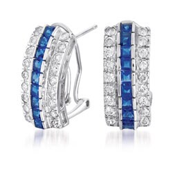 Sterling Silver Blue and Clear Cubic Zirconia Stud Earrings