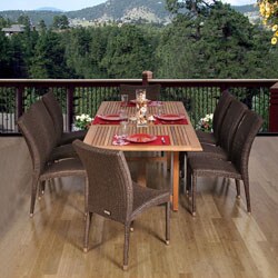 Michelangelo Rectangular 9-piece Teak and Wicker Dining Set