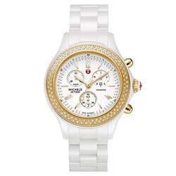 Michele Women's 'Jetway' White Ceramic Diamond Gold Watch