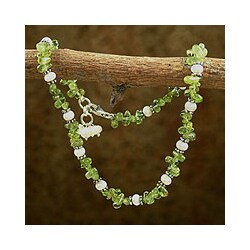 Sterling Silver 'Fresh Breeze' Pearl Peridot Anklet (3-3.5 mm)(India)