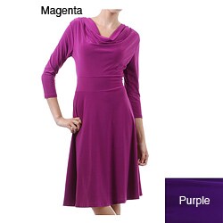 Tabeez Women's Cowlneck 3/4-sleeve Dress