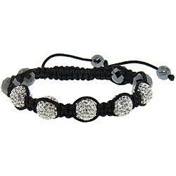 Eternally Haute  Hematite and White Crystal Macrame Bracelet
